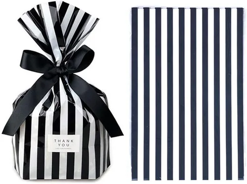 We Moment Bolsas de celofán transparentes a rayas negras, paquete de 50 unidades