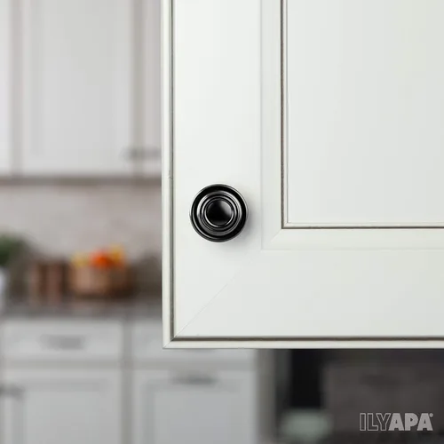 Miniatura 4 de Ilyapa - Pomos o perillas planas y negras para gabinete de cocina, de 1 1/4 con anillas redondas para cajones, 10 unidades de accesorios