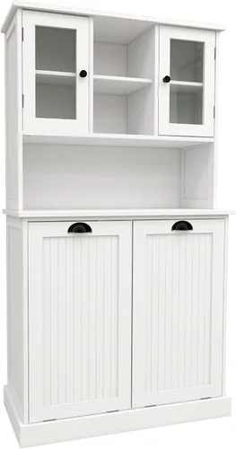 Miniatura 9 de Cesto de Ropa Sucia Alto con Puertas Dobles Abatibles, Gabinetes Grandes de Almacenamiento Extraíbles para Cuarto de Lavado, Gabinete de Baño