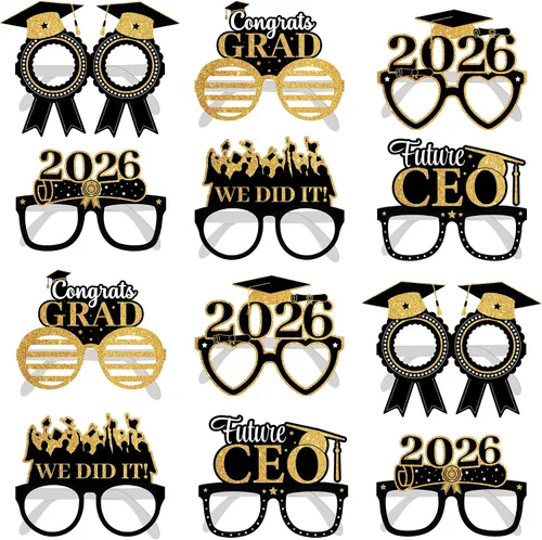 Miniatura 9 de KatchOn Gafas de graduación 2025 negras y doradas – Juego de 20 Accesorios para cabina de fotos Decoraciones de clase de 2025 Recuerdos