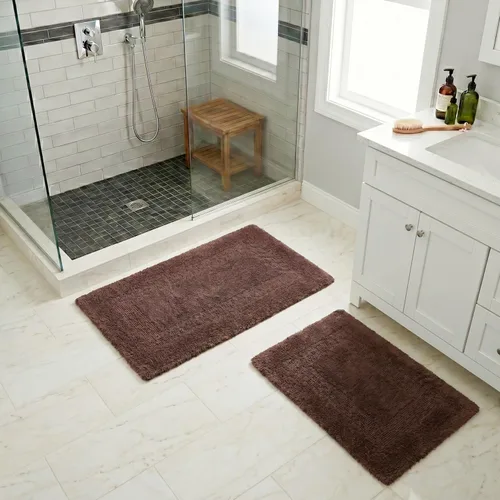 Miniatura 8 de Lavish Home - Juego de 2 tapetes de baño de algodón, lavables a máquina, para baño, cocina o lavandería (color chocolate)