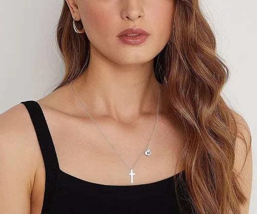 Miniatura 3 de Tiny Cross Necklace for Girls Heart Initial Necklace Heart Birthstone Necklace Letter Stainless Steel Pendant Jewelry First Communion Baptism