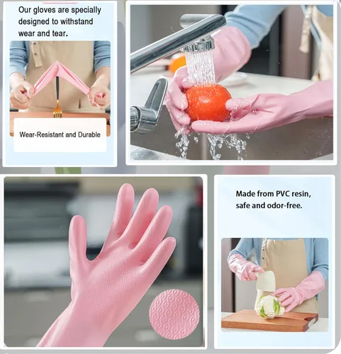 Miniatura 4 de 3 pares de guantes duraderos para lavar platos sin látex, puño de 15 pulgadas de largo, ideales para limpieza de cocina, lavandería, jardinería