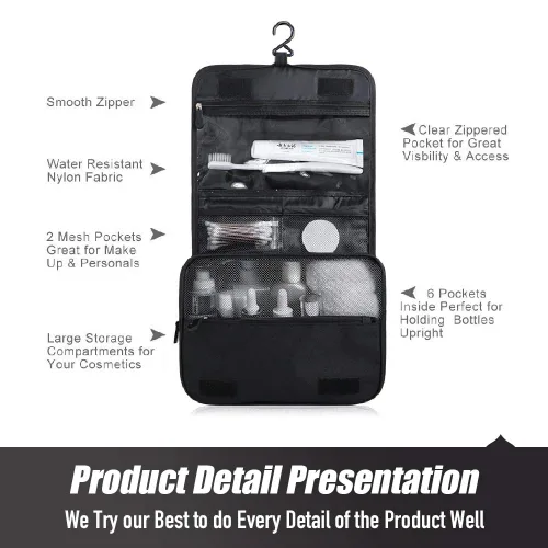 Miniatura 5 de Neceser de viaje colgante, organizador de cosméticos, bolsa de maquillaje portátil para mujeres y hombres con gancho fuerte y bolsillos, bolsa
