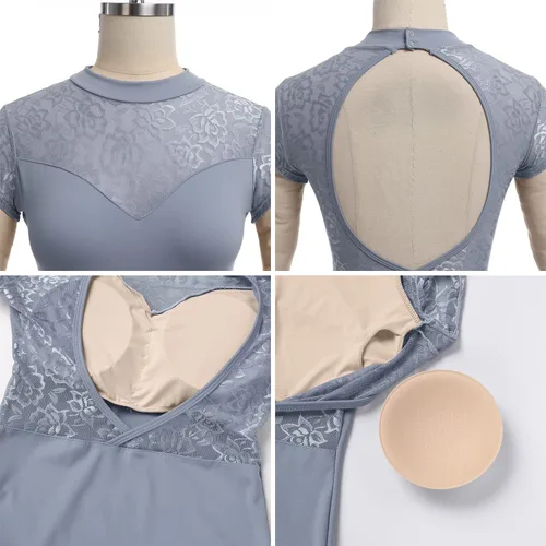 Miniatura 22 de AFAVOM Leotardos de ballet para mujeres adultas con estampado de flores de mariposa sin espalda, leotardos de gimnasia con brasier y prácticas