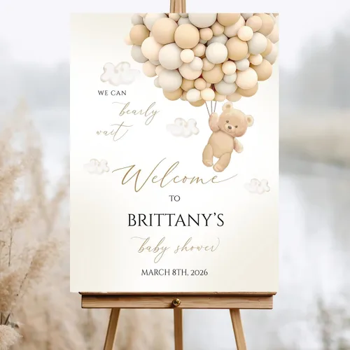 Miniatura 32 de Letrero de bienvenida personalizado para baby shower, letrero de bienvenida para baby shower con osito de peluche, póster personalizado de osito