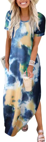 Miniatura 2 de ANRABESS - Vestido largo de playa de verano con bolsillos, suelto, informal, de manga corta, para mujer