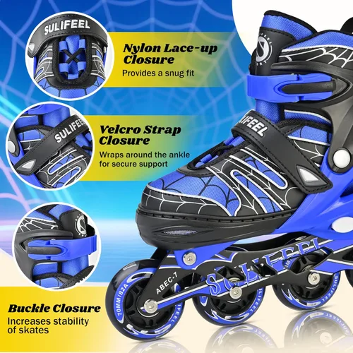 Miniatura 3 de SULIFEEL Patines en línea de unicornio arcoíris para niñas y niños, 4 tamaños, ajustables, con ruedas iluminadas, para niños principiantes E Araña