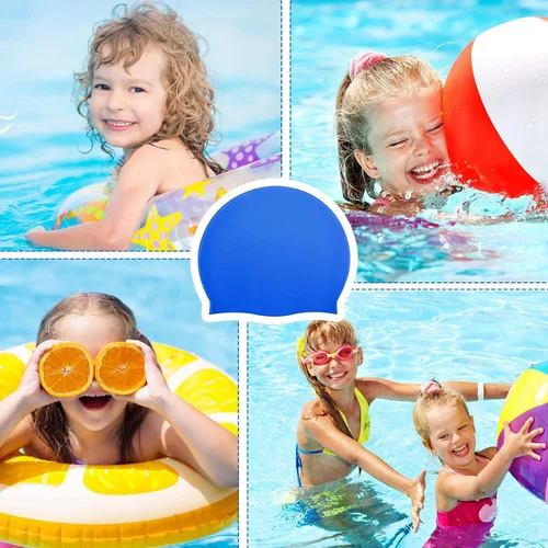 Miniatura 6 de Zhanmai 3 gorras de natación para niños de cabello largo de silicona para niñas y adolescentes con trenzas de pelo largo y rizado, rastas grandes