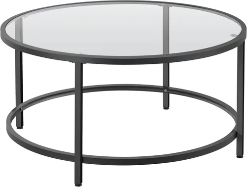 Miniatura 11 de Yaheetech Mesa de centro redonda de cristal de 27.6 pulgadas, mesa de centro pequeña para sala de estar, mesas de centro circulares negras con parte