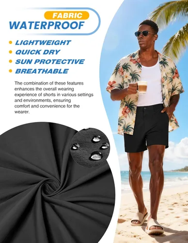 Miniatura 6 de PULI Pantalones cortos de golf para hombre, 5 pulgadas, elásticos, impermeables, con 5 bolsillos, para viajes, senderismo, uso casual, negocios