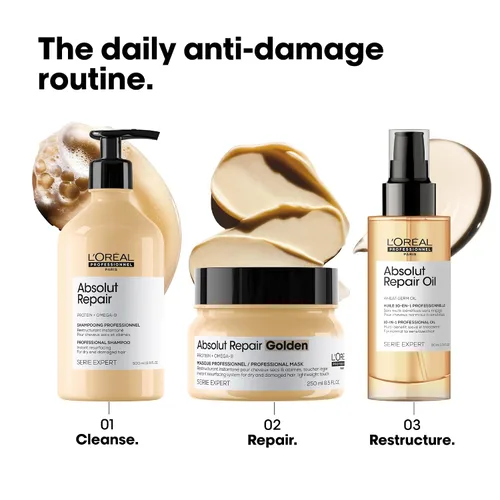 Miniatura 5 de L'Oréal Professionnel Paris Absolut Repair Golden Mask - Repara daños y proporciona brillo para cabello fino a medio, seco y dañado