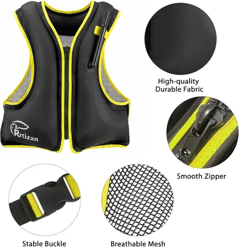 Miniatura 5 de Rrtizan Chaleco inflable de esnórquel para adultos, chaleco de esnórquel de viaje para esnórquel, paddleboard, natación, chaleco de esnórquel