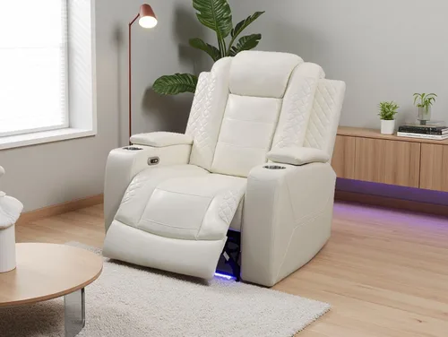 Miniatura 30 de Juego de sofá reclinable eléctrico, seccional de cuero transpirable beige, juego de muebles de sala de estar, 2 piezas, sofá reclinable eléctrico