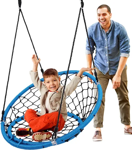 Serenelife Columpio de asiento colgante de red, 35.5 pulgadas de diámetro, para interiores y exteriores, platillo circular redondo para árboles o