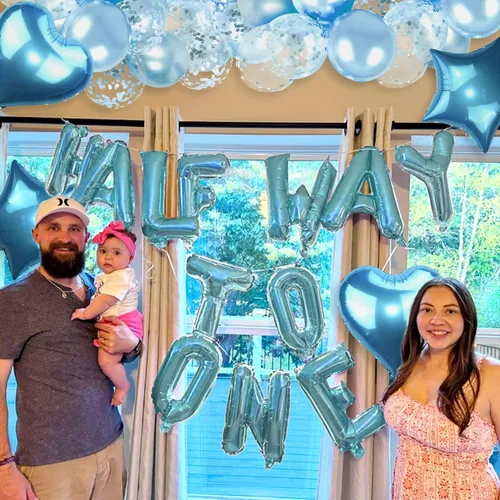 Miniatura 3 de JeVenis Globos de Mitad Camino a Uno para Cumpleaños de 1/2 Año, Decoraciones de Cumpleaños de Mitad Camino a Uno (azul)
