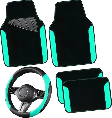 Miniatura 18 de CAR PASS Funda para volante de cuero sintético y alfombrillas impermeables para auto, combo universal para el 95 % de sedanes, SUV, vehículos, Rojo