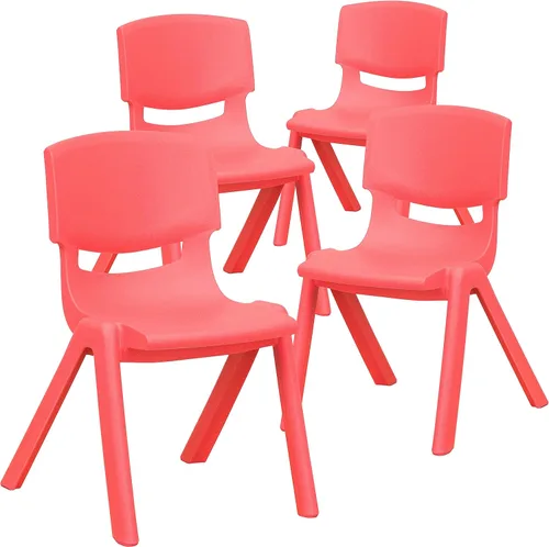 Miniatura 9 de Flash Furniture Whitney - Paquete de 10 sillas escolares apilables de plástico rojo con altura de asiento de 12 pulgadas
