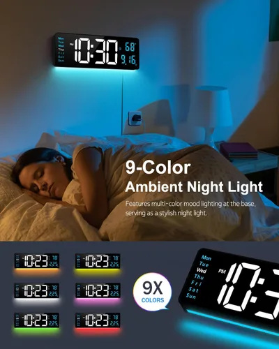 Miniatura 3 de Reloj de pared digital, reloj digital de pantalla grande de 40 cm con luz nocturna, reloj de pared con DST, alarma, LED, fecha, semana, temperatura