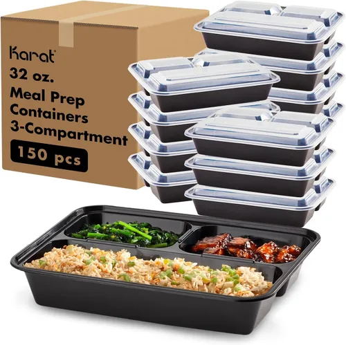 Miniatura 12 de Karat Contenedores de preparación de comidas [30 oz - 150 unidades] 2 compartimentos, contenedores reutilizables y desechables para llevar con tapas