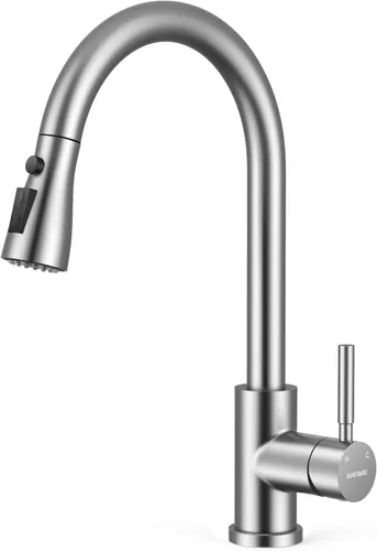 Miniatura 17 de WEWE Grifos de cocina con pulverizador desplegable, grifo de cocina de estilo granja en bronce cepillado con aceite, comercial, moderno, de arco