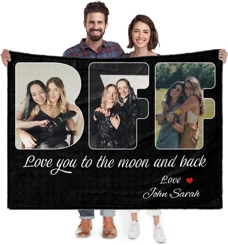 Manta personalizada con imagen, regalo personalizado para mejores amigas, mejores amigas, hermanas, mejores amigas, manta de franela súper suave,