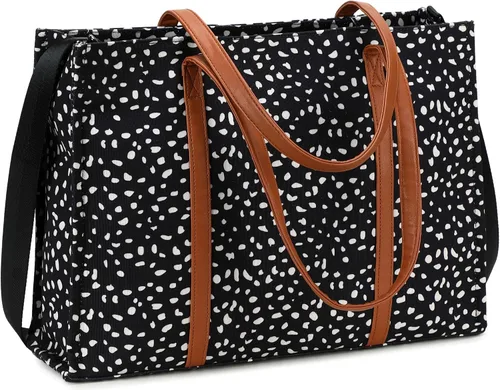 Miniatura 14 de Bolsa de mano para computadora portátil para mujer, bolsa de lona de 15.6 pulgadas, bolso de hombro para computadora, bolso de mensajero, bolso