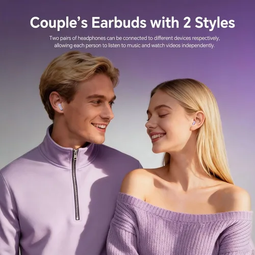 Miniatura 4 de Xmenha Juego de mini auriculares invisibles pequeños para dormir, color morado, inalámbrico, Bluetooth, para orejas pequeñas, canales de lado