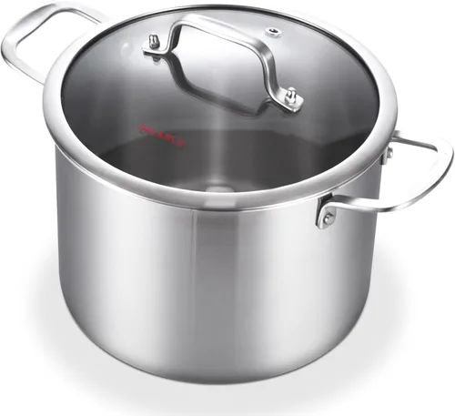 DELARLO Olla de Acero Inoxidable Tri-Capa de 8 Cuartos, Resistente, Compatible con Todas las Estufas, Olla para Sopa de hasta 600℉ con Tapa, Olla