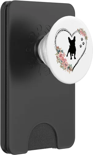 Miniatura 7 de Bulldog francés con huellas y flores en popSockets blancos intercambiables PopGrip