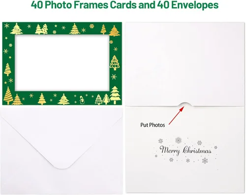 Miniatura 2 de ceiba tree Tarjetas de Marco de Fotos Navideñas Paquete de 40 Lámina Dorada Tarjetas de Felicitación Navideñas con Sobres
