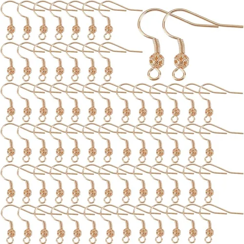 Miniatura 10 de SUNNYCLUE 1 Caja 100Pcs Ganchos de Pendiente Franceses Chapados en Oro Real de 18K, Pendientes de Anillo de Pescado, Alambres de Acero Inoxidable