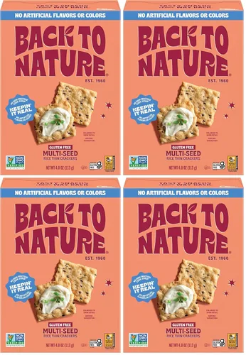 Back to Nature Galletas sin gluten, arroz fino multisemilla, sin lácteos, sin OMG, hechas con harina de arroz integral de grano entero, aperitivos