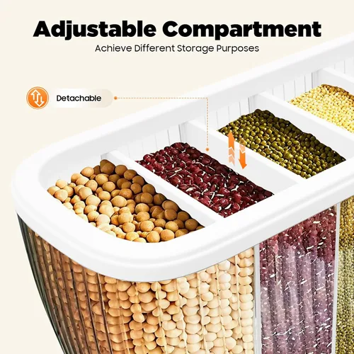 Miniatura 2 de Dispensador de alimentos secos, dispensador de 6 granos de rejilla montado en la pared, dispensador de granos con taza medidora, organizador