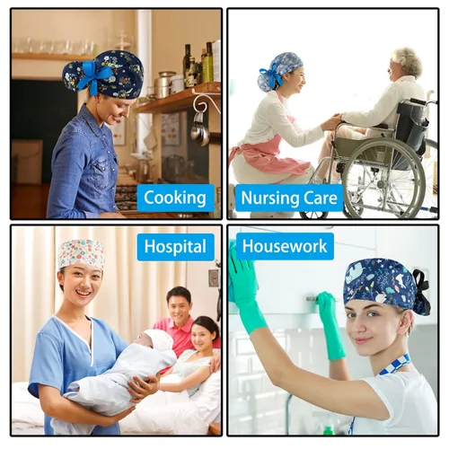 Miniatura 6 de Gorras médicas para mujer, gorras para enfermeras, gorra de trabajo ajustable, bolsa de cola de caballo, sombreros con lazo en la espalda