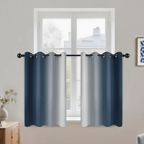 Miniatura 14 de COSVIYA Cortinas 100% Opacas Azul Degradado con Lazos Ajustables para Cocina Aislamiento Térmico Oscurecimiento de Habitación Cenefa con Bolsillo