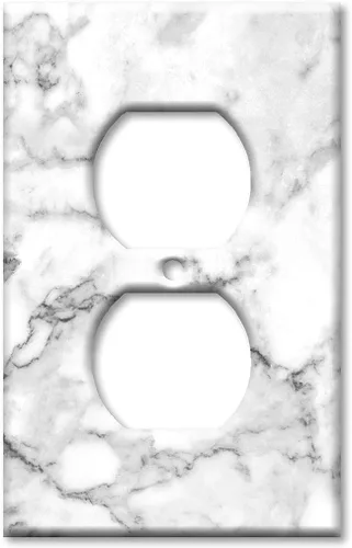 Miniatura 8 de Art Plates - Placa de interruptor de combinación de 2 bandas con 1 palanca y 1 toma de corriente - Mármol blanco y gris - Impresión de granito