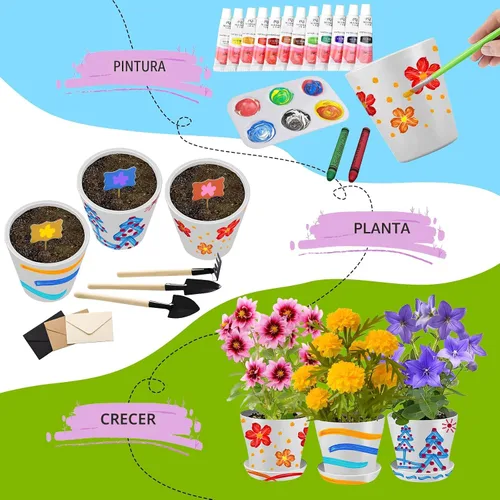Miniatura 3 de Kit de jardinería infantil de pintura y plantas para niñas y niños, juguetes de jardín, flores, jardinería, regalo para niños, macetas de flores