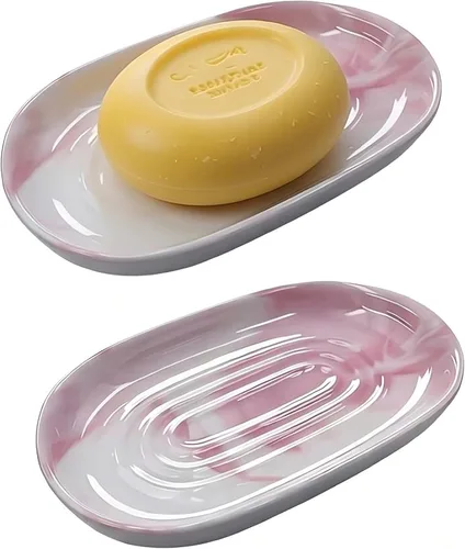 Miniatura 12 de Jabonera, Jabonera de Cerámica con Patrón de Mármol para Ducha, Bandeja Ahorradora de Jabón para Baño, Fregadero de Cocina y Tocador, Soporte Negro