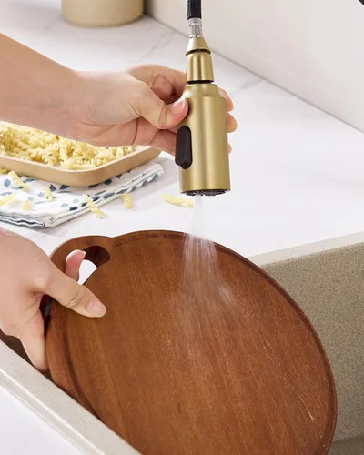 Miniatura 6 de Cabezal rociador desplegable para fregadero de cocina, repuesto con 15 adaptadores, boquilla rociadora de grifo extraíble de 3 funciones, oro Oro
