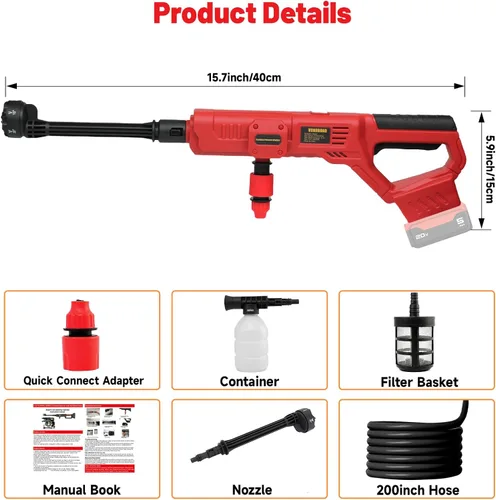Miniatura 2 de Lavadora a presión inalámbrica para batería Milwaukee M18, Lavadora de energía portátil inalámbrica 1000PSI, Lavadora a presión manual para coche