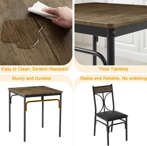 Miniatura 4 de VECELO Juego de mesa de comedor de 3 piezas para 2, juego de mesa de cocina con 2 sillas para espacio pequeño, ahorro de espacio y diseño moderno