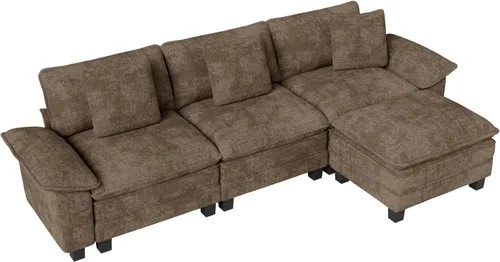 Miniatura 3 de MIXPATIO Sofá modular en forma de L de 123 pulgadas con cojines de nube, juego de sofá modular de asiento profundo con 4 asientos y 1 otomana, Gris