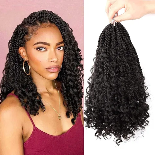 Miniatura 33 de LMZIM 18 Pulgadas Trenzas de Caja Bohemias 8 Paquetes Trenzas de Caja de Diosa Bohemia Cabello de Ganchillo con Puntas Rizadas Cabello de Ganchillo
