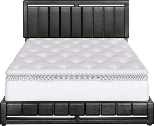 Miniatura 7 de Boyd Sleep Beaumont - Cama de plataforma tapizada con cabecero, base de colchón con 14 soportes de listones de madera, no requiere somier, piel