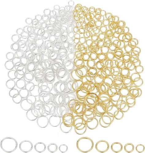 PH PandaHall 400 anillos de salto de 5 tamaños, anillos de salto cerrados, anillos de salto soldados, anillos de conexión de plata/latón dorado