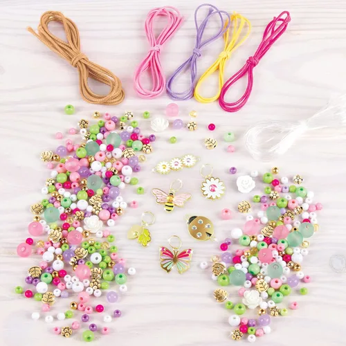 Miniatura 3 de Make It Real: Crystal Dreams Nature Song - Crea 9 pulseras de dijes únicos, 461 piezas, verde, rosa y morado, todo en uno, kit de joyería
