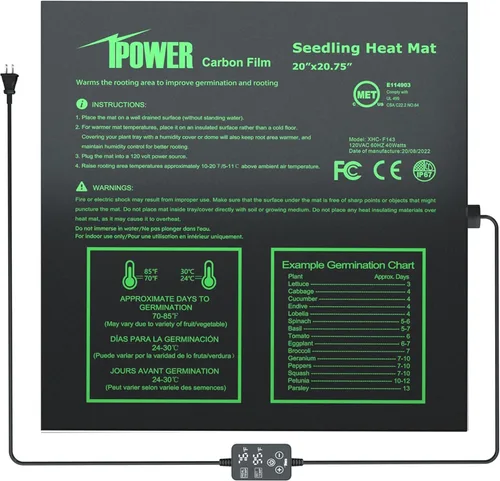 Miniatura 10 de iPower Tapete térmico de siembra de 10 x 20.75 pulgadas con película de carbono mejorada, almohadilla de inicio de germinación de plantas
