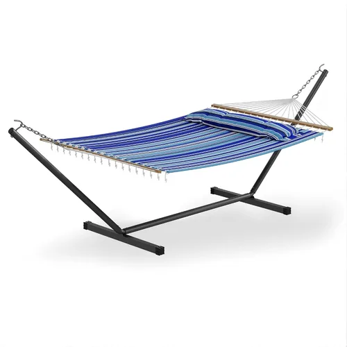 Miniatura 13 de GarveeLife Hamaca doble para 2 personas, hamaca de pie para interiores y exteriores con soporte de acero que ahorra espacio, bolsa de transporte