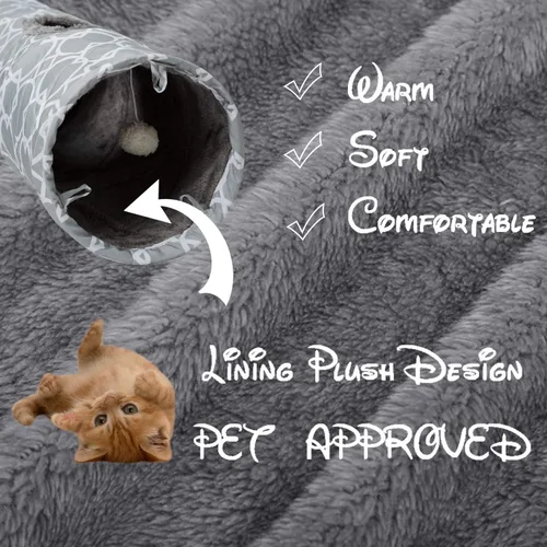 Miniatura 6 de Túnel Geométrico Recto para Gatos con Felpa en el Interior, Juguetes para Gatos Túnel Plegable con Pelotas, para Conejos, Gatitos, Hurones